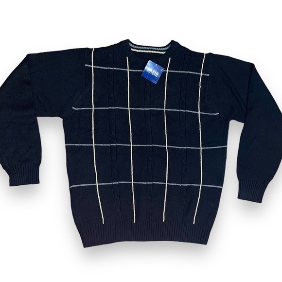 Basic Editions NWT LARGE Cotton/Rayon retro checked black unisex sweater - Picture 1 of 6